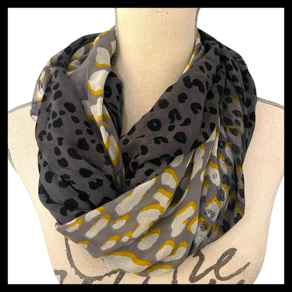 unbranded Accessories - Grey/Black/White/Yellow Leopard Print Sheer Infinity Scarf